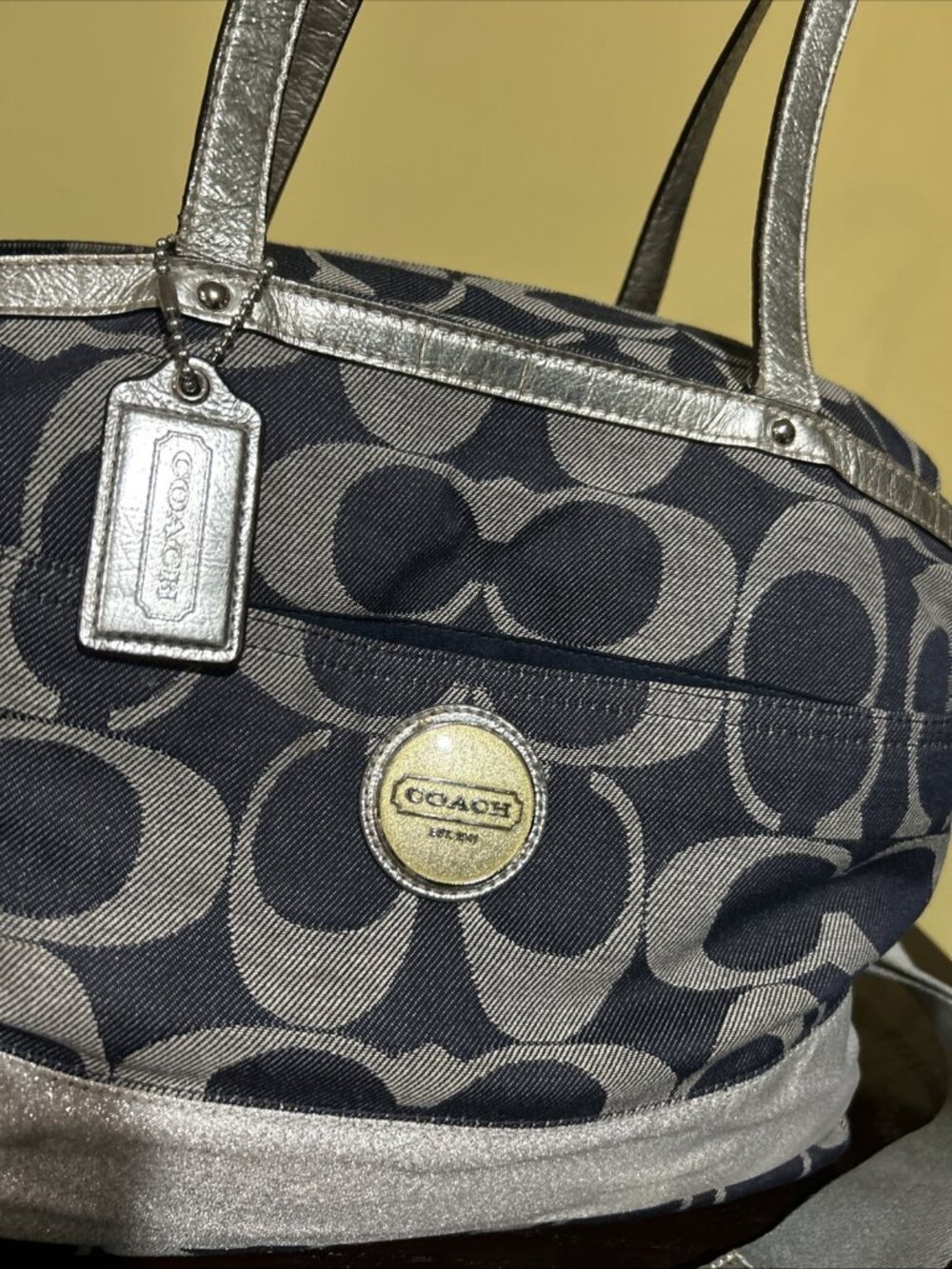 Coach XL Denim Signature Stripe Tote Weekender Diaper Bag F17443 Large Handbag - Picture 3 of 12